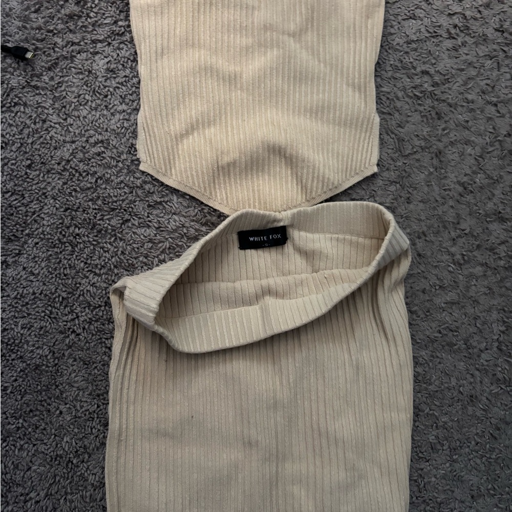 White Fox Boutique Cream Ribbed Skirt